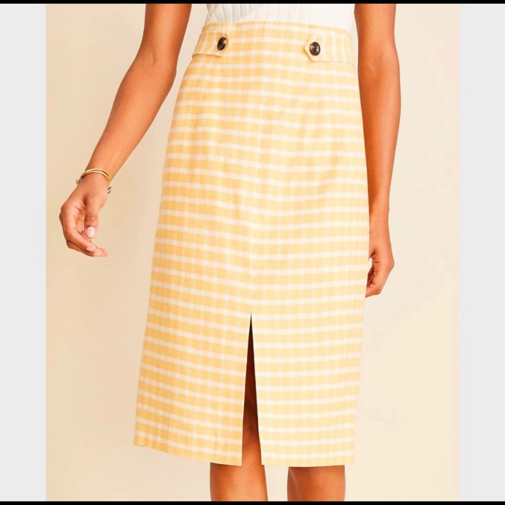 Ann Taylor • Yellow Gingham Linen Blend Pencil Skirt • Size 2 • New With…